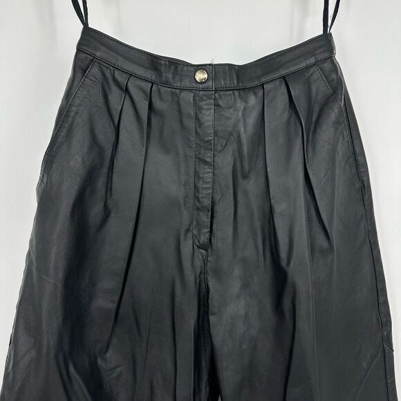 Vintage 90s Womens Pleated Leather Pants Tapered Waist 26” Grunge Minimalist - Picture 3 of 15